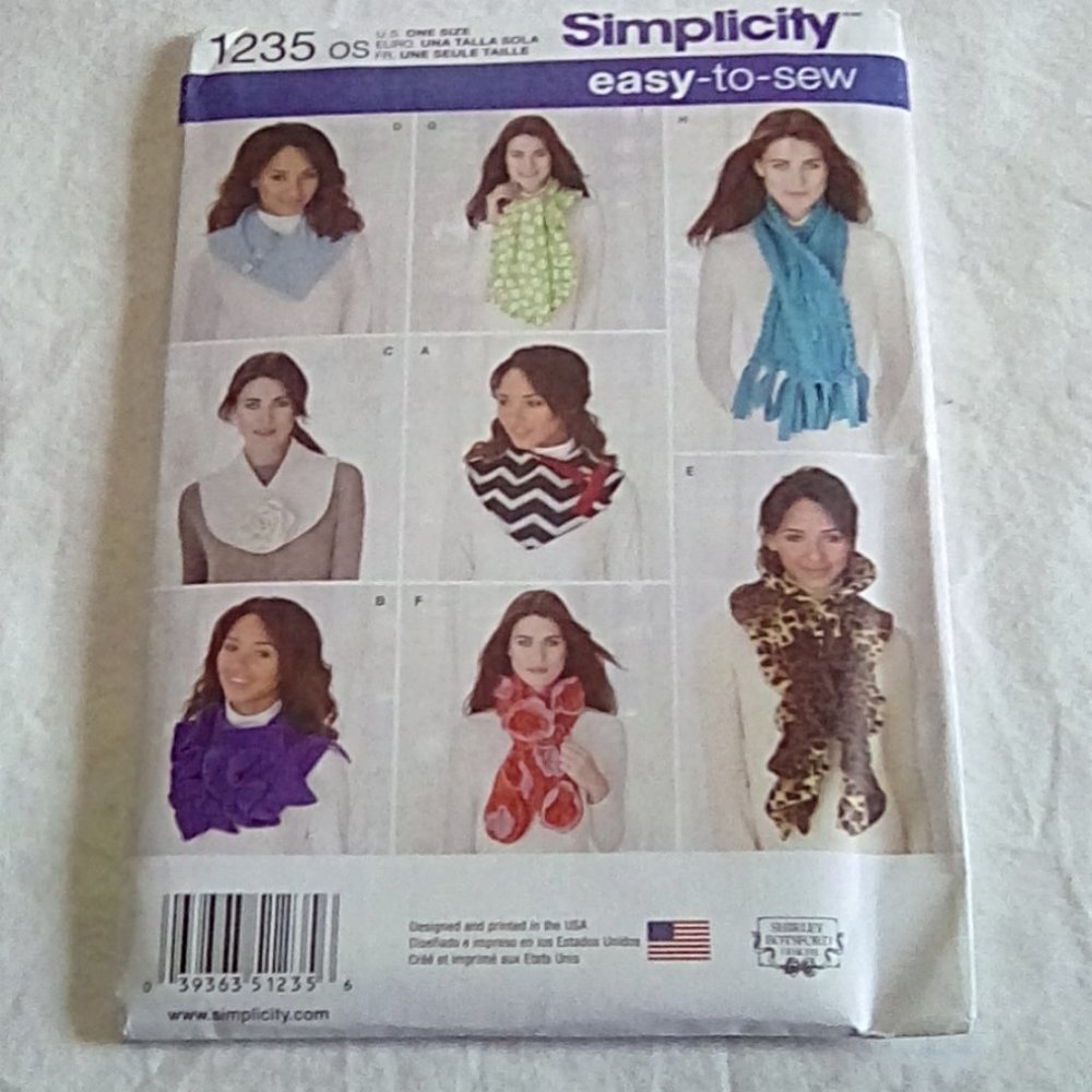 Simplicity 1235 Easy-to-Sew  Scarves in 8 styles